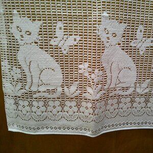 Vintage NEW Cats Lace Curtains ~ Set of 2 Valances & 2 Tiers ~ White ~ NIP